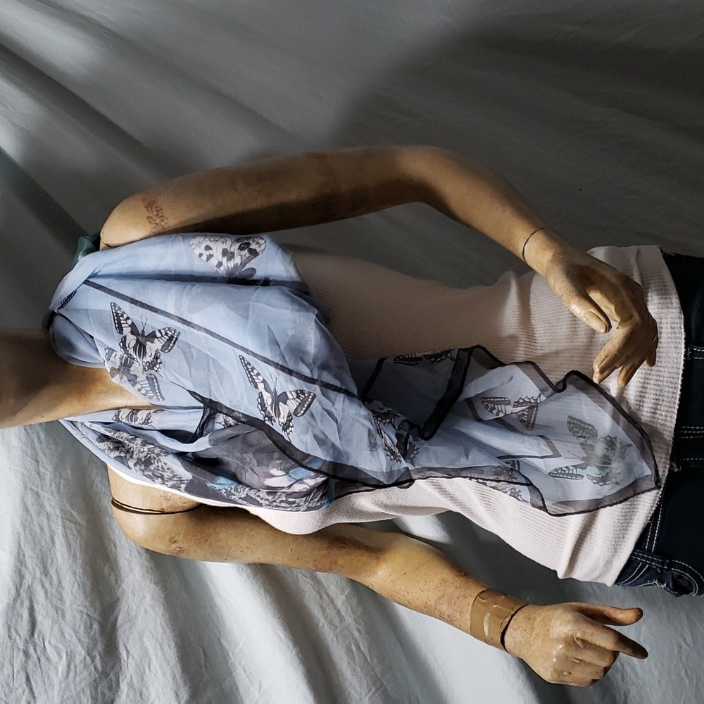 H&M Large Sheer Butterfly, Snake, and Rose Polyester Dress Neck Scarf 50x 50